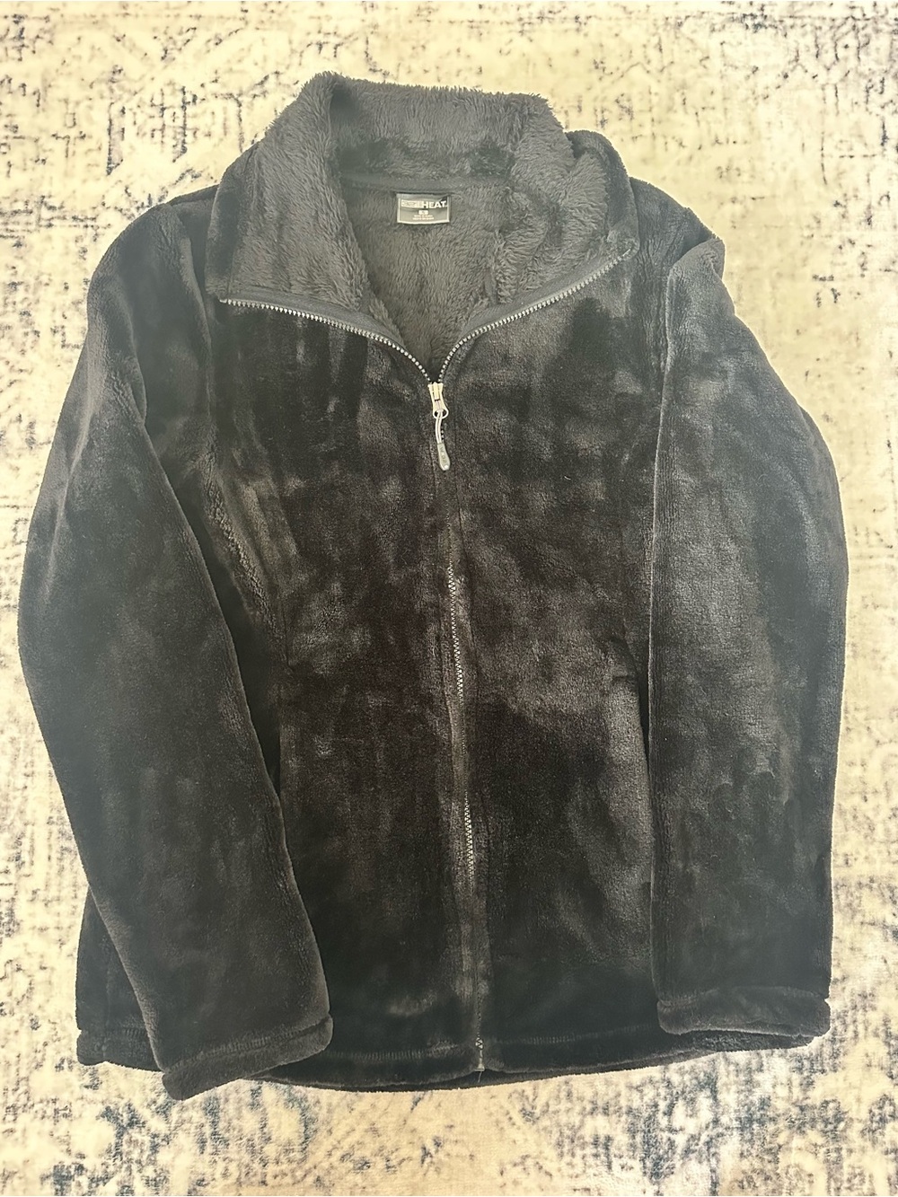 Black Faux Fur Full Zip Jacket Soft Plush Cozy Warm Women’s Small